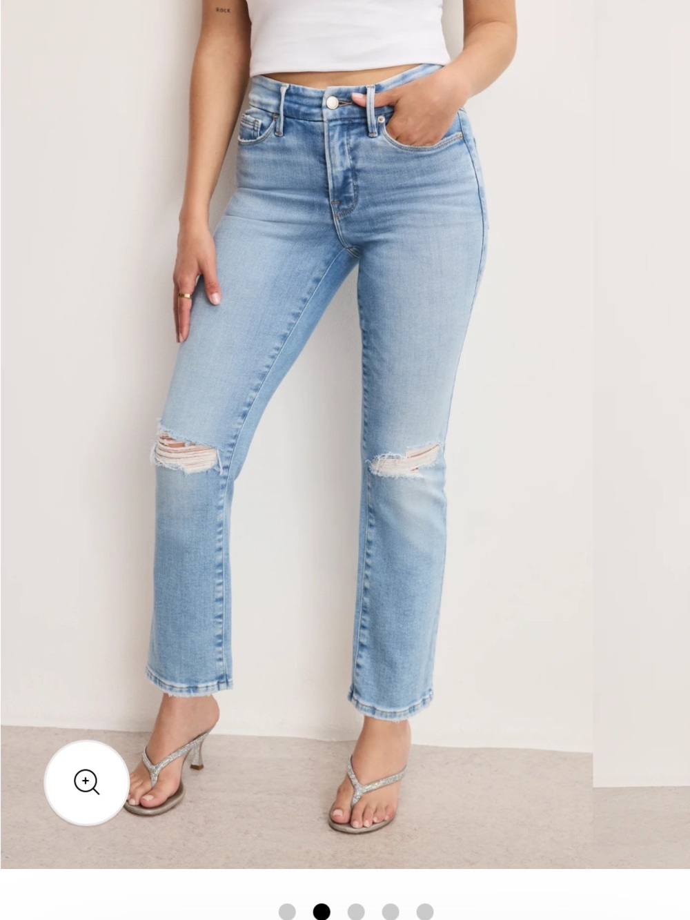 NWT Good American Petite Dolly Jolean  Light Blue Straight Leg Distressed Jeans